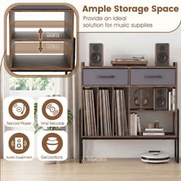 Platenspeler Meubel - LP-kast - Platenspelerkast - Draaitafelstandaard - Platenspelerstandaard - Vintage Displayplank - Bruin — thumbnail 2