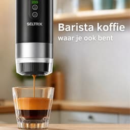 Draagbare koffiemachine - Verwisselbare Accu + 1 extra accu - 20 Bar - Inclusief Beschermhoes - 150 ml - 7500 mAh - Draagbaar koffiezetapparaat - Cups & Gemalen Koffie - Camping & Reizen - Espresso & Lungo - Seltrix - Zwart — thumbnail 4