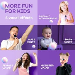 Karaoke Machine voor Kinderen - Mini duo karaoke set party speaker-Draagbare Mini Speaker met 2 Draadloze Microfoons - Cadeau voor Meisjes 3-10+ Jaar - Paars - 1 Set — thumbnail 2