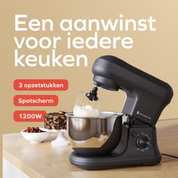 KitchenBrothers 1200W Keukenmachine - Keukenrobot - 5L - Mixer met Mengkom - BPA-vrij Keukenmixer - Matzwart — thumbnail 2