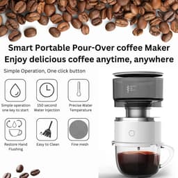Automatische Mini Draagbare Koffiemaker - Enkele Kop Pour Over Drip Koffiemachine met Filter voor Reizen, Thuis, Kantoor & Keuken - Klein - Zwart - 1 Stuk — thumbnail 4