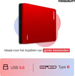 VisiQuality High-Speed Externe Harde Schijf 750 GB - Draagbare Harde Schijf USB 3.0 - Voor Windows & Mac - Geschikt voor Gameconsoles - Compact - Met handleiding - Rood — thumbnail 5