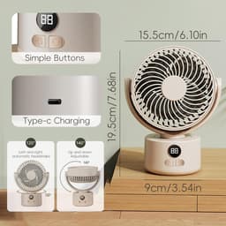 VHV - Ventilator - Tafelventilator - Mini ventilator - Oplaadbare bureauventilator - Stille tafelventilator - Met USB-aansluiting - Kleine ventilator voor de slaapkamer - Oscillerende - Voor langdurig gebruik - Beige — thumbnail 5