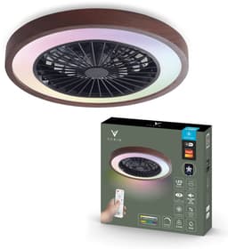 Varin® Plafondventilator met verlichting - Walnoot hout - Tuya Wifi - LED RGBW - Ø 50cm - Super stil - Afstandsbediening smart lamp - Plafondlamp slaapkamer - Plafonniere woonkamer - Plafondlampen - Plafond lamp - Verlichting kinderkamer - Ventilator — thumbnail 1