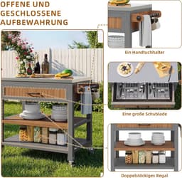 Tuinkast met werkblad - Buitenkast Grillstation - Buiten koken - Met RVS werkblad - 80x51x91.5cm - Houtkleurig — thumbnail 5