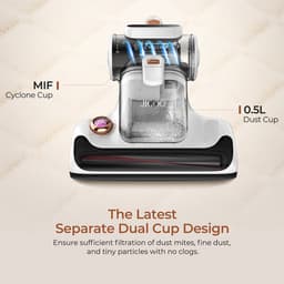 JIGOO T600 Matrasstofzuiger voor Bedden – Dubbel Cup-ontwerp, 99,99% Huisstofmijtverwijdering met Geurverspreidingssysteem, Wit, EU-stekker — thumbnail 2