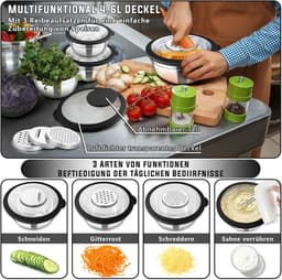 Mengkom set - Keukenbakken - Ingrediënten mengen - Met raspopzetstukken - 5 maten 4.6L - Zwart — thumbnail 5