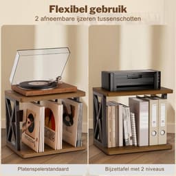 SNJY® Platenspeler Meubel - Platenspeler Kast - LP Houder - Platenhouder - 32D x 40B x 36H cm - Bruin/Zwart — thumbnail 5
