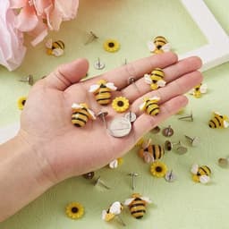 Set van 60 platte hars cabochons met bijen en zonnebloem motieven, ideaal voor doe-het-zelf ambachten en sfeervolle woondecoratie projecten — thumbnail 2