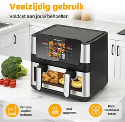 Sinaopus XXL Airfryer 8.5L 905A – Met Dubbele Mand – 12 Kookprogramma’s – Onafhankelijke Snelle Opwarming – Geschikt voor Gezinnen – Kijkvenster – Eenvoudig te Reinigen – Capaciteit voor 4 tot 5 Personen — thumbnail 3