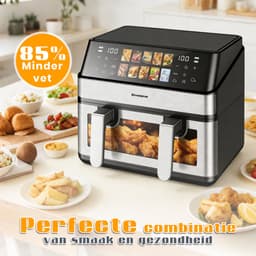 Sinaopus XXL Airfryer 9L – Met Dubbele Mand – 10 Kookprogramma’s – Onafhankelijke Snelle Opwarming – Geschikt voor Gezinnen – Kijkvenster – Eenvoudig te Reinigen – Capaciteit voor 4 tot 5 Personen — thumbnail 4