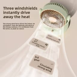 KZQ Drie Snelheden Usb Desktop Ventilator Met Ingebouwde 1800mAh Batterij - Stille Biomimetic Ventilator Met 140° Kantelhoek En Automatische Oscillatie - Draagbaar Voor Thuis Kantoor En Kamperen - Crèmewit — thumbnail 4