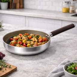 Cheffinger, Anti-aanbakkoekenpan 20 cm, geschikt voor inductie, met handvat in houtlook, Zilver — thumbnail 4