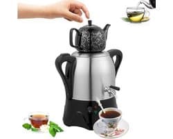 Elektrische Turkse Theemaker, 3L Roestvrijstalen Theepot & 1L Keramische Theepot, Waterkoker Met Twee Lagen En Warmhoudfunctie Voor Turkse Thee, Koffie En Gearomatiseerde Thee.