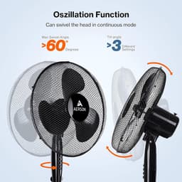 AERSON Standing Fan 40 cm | Fan Tripod Height Adjustable up to 120 cm | High Air Flow and Very Quiet | Fan 3 Different Speeds | Oscillation Function Approx. 80° — thumbnail 5
