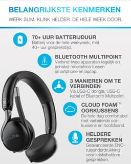JLab Go Work 3 Draadloze Headset met Microfoon - Noise Cancelling - Bluetooth Multipoint - 70 uur batterijduur - PC Headset Voor Computer en Laptop met USB C - Dongle - Koptelefoon voor het Werk — thumbnail 3