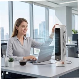 Ulisem - Tafeltorenventilator - 3 standen - USB oplaadbaar - Liggend en staand gebruik - Stille motor - Bladloos ontwerp - Draagbaar - Voor slaapkamer en kantoor - Wit — thumbnail 2