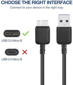 USB 3.0 Kabel - Externe Harde Schijf Kabel - Data Overzetten - Supersnelle Overdracht - 09 m - Zwart — thumbnail 2