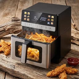 Heteluchtfriteuse XXL - Airfryer Keukenapparaat - Vetarm Koken - Twee Verwarmings-elementen - 10 Liter Capaciteit - Zilver Vierkant — thumbnail 3
