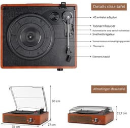 Platenspeler Bluetooth - CD Speler met Speakers - Vintage - Bruin — thumbnail 5