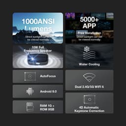 LED 1080P Projector 1000 ANSI Lumen Waterkoeling Beamer Autofocus Full Frequency Speaker Bluetooth 5.0 WIFI6 Home Theater — thumbnail 2