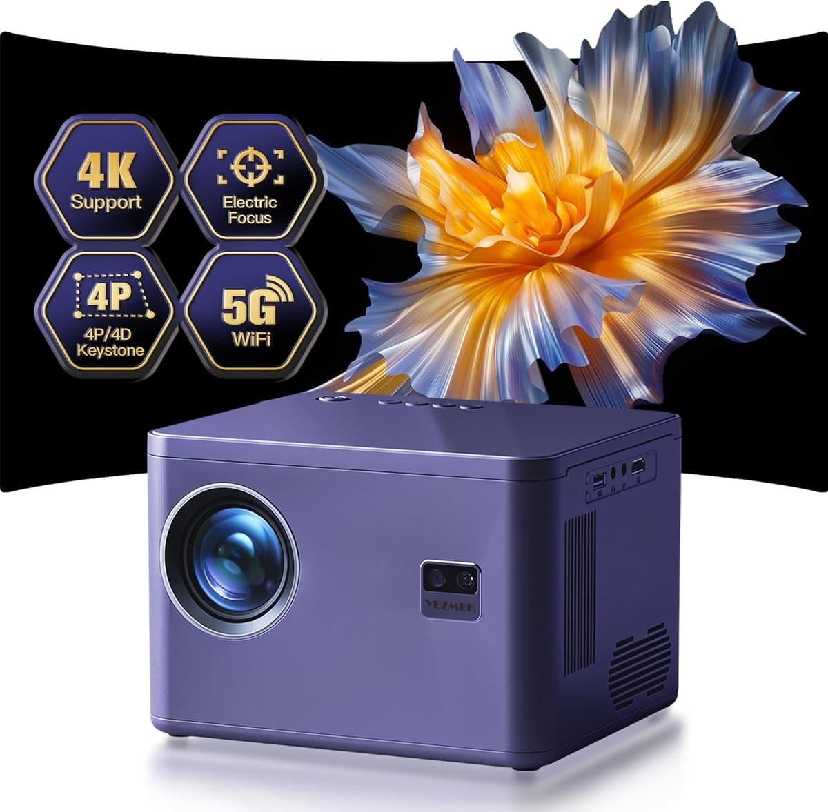 Mini Beamer - Projector - LED Digitale Projector - Draagbaar - met Elektrische Focus - 6D - 4P Keystone Correctie - Zoom - 5G WiFi - Bi-Channel - Bluetooth 20000L - 1080P - 500 ANSI - Compatibel - TV - Smartphone - Tablet - Laptop — afbeelding 1