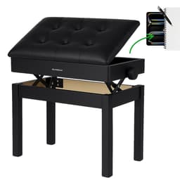 Pianokruk Verstelbaar in Hoogte met Opbergruimte - Piano Stoel - Pianobank - Klassiek Voeten Bankje - Kruk - Zwart - Hout en Vegan Leer - Hoogte 48 tot 58 cm — thumbnail 1