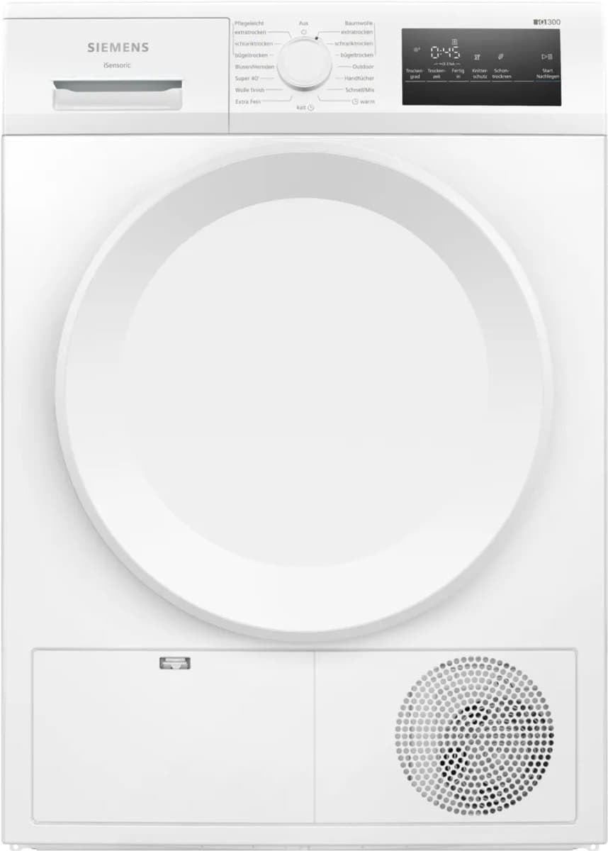 Siemens iQ300 WT43H004, Vrijstaand, Voorlader, Condensatie, Wit, Draaiknop, Touch, Rechts — afbeelding 1