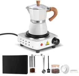 Espresso koffiemaker - Wit - Percolator - Moka pot - Met Koffiemolen - Camping en thuisgebruik — thumbnail 1