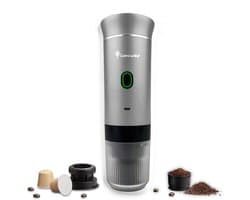 Draagbare koffiemachine - Cuisina Lumina ® - Hoogwaardige kwaliteit - 120 ML - Voor onderweg - Draagbaar koffiezetapparaat - Camping gadget - Oplaadbaar - Verwarmt water - Koffiecups & gemalen koffie - Espresso & Lungo - Matte lichtgrijs