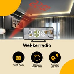 Premes - Wekkerradio met Projectie - Zwart - AM/FM - Op Netstroom - Digitale Klok - Wekkerradio’s - Projectiewekker - Wekker met Projectie - Klok Digitaal - Klokje - Klokken — thumbnail 3