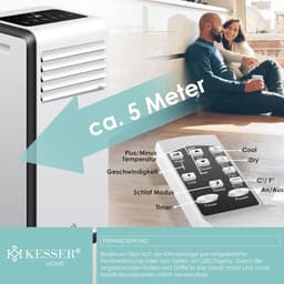 KESSER Mobiele Airco 4-in-1 – 9000 BTU – Energieklasse A – Koelen, Ontvochtigen, Ventileren & Nachtmodus – Timer & Afstandsbediening – Stil (50 dB) – Touch Display – Airlock – 360° Wielen – 1,8m Snoer — thumbnail 3