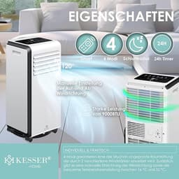 KESSER Mobiele Airco 4-in-1 – 9000 BTU – Energieklasse A – Koelen, Ontvochtigen, Ventileren & Nachtmodus – Timer & Afstandsbediening – Stil (50 dB) – Touch Display – Airlock – 360° Wielen – 1,8m Snoer — thumbnail 2