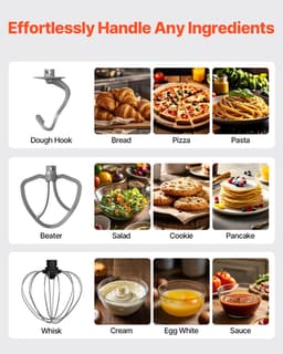 Keukenmachine, 8,3 QT Deegmixer, 1400 W, 6+P Snelheden, Keukenmachine met Kantelbare Kop en Roestvrijstalen Kom, Deeghaak, Garde, Platte Klopper, Schraper — thumbnail 4