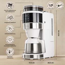 Barista koffiemachine met digitaal touchdisplay 800W wit met bonenmaler + thermoskan — thumbnail 2