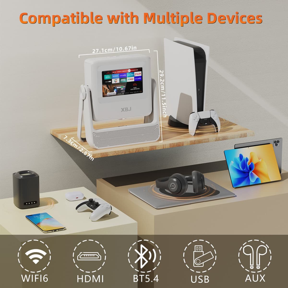 Beamer 720p HD Zwart - Smart Touchscreen Projector - 600 ANSI Lumen - LED - Voor Thuis En Buitenbioscoop — afbeelding 1