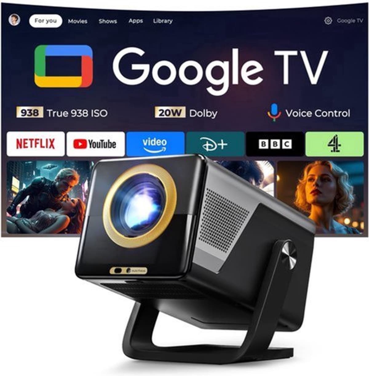 Beamer Draagbaar - 2000 ANSI Lumen - 1080P Native Resolutie - LCD Technologie - Android 14 OS - Voor Thuisbioscoop En Presentaties — afbeelding 1