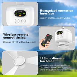 VHV - Plafondventilator met verlichting - 8000 mAh oplaadbaar - LED lamp met afstandsbediening - Stille ventilator met 3 snelheden - Draagbare hanglamp geschikt voor tent, paviljoen, terras en camper - Camping lamp — thumbnail 5