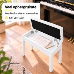 Pianokruk - Met opbergruimte - 1 tot 2 personen - Wit - Kunstleer - Pianobank - Piano stoel — thumbnail 5