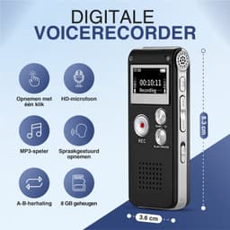 Bailanta® Voice Recorder 8GB - Afluisterapparatuur - Digitale Voicerecorder - Spraakgestuurd Opnemen - HD Microfoon - Nederlandse Handleiding - MP3 Speler - Dictafoon — thumbnail 4