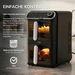 Heteluchtfriteuse Dubbel - Airfryer XL - Gezond Koken - Twee Kamers - 11 Liter - Zwart — thumbnail 5