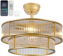 STILVORA Plafondventilator Met Verlichting – Kristaldesign En Dubbele Bediening – 50 Cm – ABS – Goud – Stil, Timer En Omkeerfunctie — thumbnail 3
