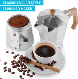 Wedrink Moka Stove Espressomachine, 9 kopjes, 6 kopjes, Italiaanse espressomachine, mokka-pot 300 ml - 450 ml, verbrandingsbestendig houten handvat (6 kopjes, zilver) — thumbnail 3