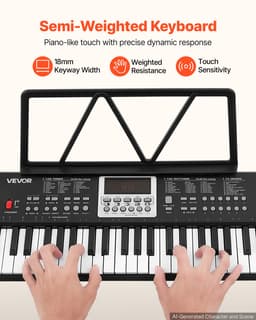 VEVOR Digitale Piano met 61 Toetsen, Semi-Gewogen, Elektrisch Keyboard voor Beginners en Muziekliefhebbers, 100 Geluiden en Ritmes, met HiFi Stereoluidsprekers, Lessenaar en USB/MIDI-Aansluiting — thumbnail 5