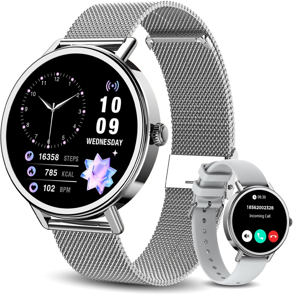 Blackview AMOLED Smartwatch Dames - X30 - Horloge Dames -Stappenteller - Slaapmonitor - Saturatiemeter - Sportfitnesshorloge - 1,26-inch AMOLED Fitnesstracker - Touchscreen - Bluetooth Beantwoorden/Bellen voor Android iOS- Zilver — afbeelding 1