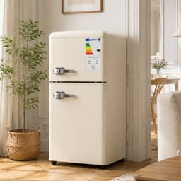 Crème Mini Koelkast - 60 liter dubbeldeurs koelkast - Met Apart Vriesvak en 7 Temperatuurstanden - Voor Keuken, Woonkamer & Kantoor - 41x45x89 cm — thumbnail 5