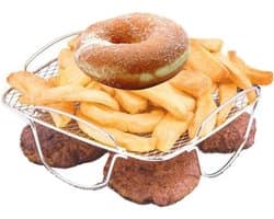Luchtfriteuse Accessoire Frame, 304 Staal Voedselgrill met Droogfunctie voor Vlees en Fruit, Stoomgrill Compatibel met Luchtfriteuses, 20,5 x 20,5 x 9 cm