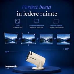 LumeWorks Luna Mini Beamer 2026 - 4K Support - Smart Projector met Android 14 - WiFi 6 & Bluetooth - Home Cinema - Draagbaar - Streamen vanaf Telefoon - Wit — thumbnail 5