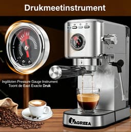 Espresso Koffiemachine – 20 bar, 1350 W, Stoompijp, Drukmeter, 1,1 L Waterreservoir, 2-in-1 Filterhouder – RVS — thumbnail 4