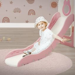 3-in-1 kinderslide kunststof wit-roze speeltoren set voor indoor outdoor glijbaan basketbalring speeltoestel tuinslide peuterslide babyslide vanaf 3 jaar kindvriendelijk glijbaan speelplezier — thumbnail 5